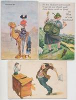 3 db RÉGI humoros motívumlap, köztük egy litho leporelló / 3 pre-1945 humorous motive cards, among them one litho leporellocard