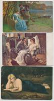 10 db RÉGI romantikus motívumlap, művészlapok, hölgyek, szerelem / 10 pre-1945 romantic motive cards, art postcards, ladies, love