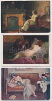 10 db RÉGI romantikus motívumlap, művészlapok, hölgyek, szerelem / 10 pre-1945 romantic motive cards...