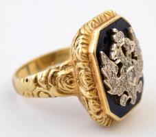 Arany (18 K) gyűrű orosz cári címerrel, gyémánt és brill kövekkel kirakva, zománc berakással, jelzet...