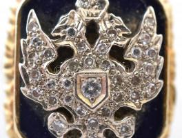 Arany (18 K) gyűrű orosz cári címerrel, gyémánt és brill kövekkel kirakva, zománc berakással, jelzet...
