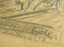 Márk jelzéssel: Vázlatrajzok. Ceruza, papír, üvegezett keretben, 29×20 cm