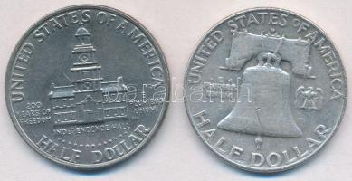 Amerikai Egyesült Államok 1954D 1/2$ Ag "Franklin" + 1976. 1/2$ Cu-Ni "Kennedy" ...