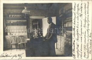 1903 Csákvár, Gyógyszertár belső, Hackel Károly szigorló gyógyszerésznek címezve, photo (EK)
