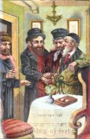 Boldog Új Évet! Héber nyelvű zsidó újévi köszöntő, Rabbi, Judaika / Hebrew Jewish New Year greeting card, Judaica, rabbi, litho