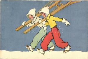 Skiing children, Edition Stehli No. 604. s: E. Martin (fa)
