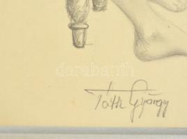 Tóth György (?- ): Akt, ceruza, papír, jelzett, üvegezett fa keretben, 24×15,5 cm