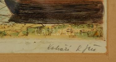 Kohári K. Jenő (?-?): Komárom, színezett rézkarc, papír, jelzett, paszpartuban, üvegezett fa keretbe...