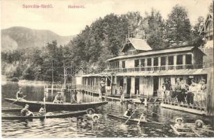 Szováta-sósfürdő, Sovata; Medve-tó, fürdő evezősökkel. Schuster Emil kiadása / lake, rowing people with spa