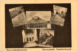 Krasznahorkaváralja, Krásnohorské Podhradie; vár részletek, templom kapuk / castle, church gates