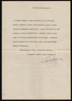1945 Cipőgyűjtési felhívás a Nemzeti Színház dolgozói részére. Gobbi Hilda, mint üzemi bizottsági elnök által sajátkezűleg aláírt levél
