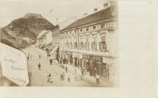 1899 Déva, Fő utca, várrom, Pap Jenő, Lengyel Dániel és Schuleri Fritz üzlete / street with shops, photo
