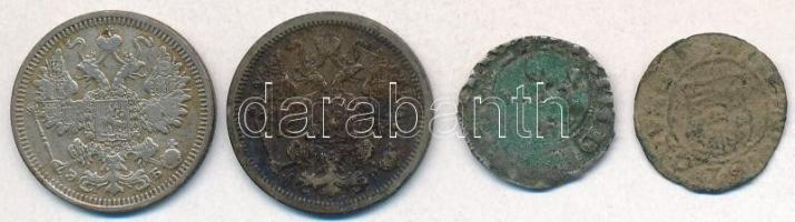4db-os vegyes sérült, rossz tartású ezüstpénz tétel, benne két magyar denár T:3 patina, szennyeződés...