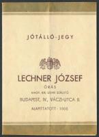 cca 1940 Lechner József órás jótállási jegye svájci órára,