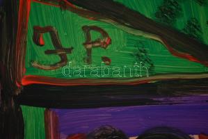 JP jelzéssel: Arc-kollázs, olaj, farost, 34×53 cm