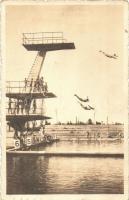 1940 Nagyszeben, Sibiu, Hermannstadt; sport és strandfürdő, ugrótorony / sport spa, diving tower, E. Fischer photo