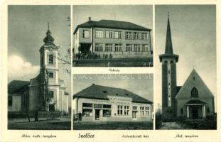 Szelőce, Selice; Iskola, Római katolikus és református templomok, Fogy. szövetkezeti ház és kiadása / school, churches, cooperative shop (EK)