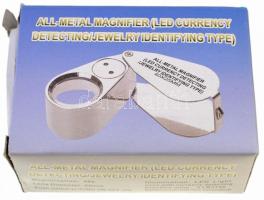 40x-es ékszerész nagyító fém testtel, ledes és Uv világítással, új állapotban, eredeti dobozában