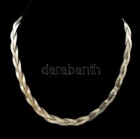 Ezüst(Ag) széles fonott nyaklánc, jelzett, h: 40 cm, nettó: 18,3 g