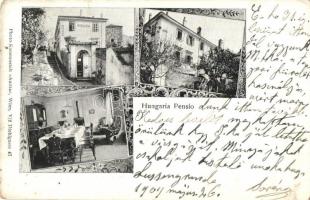 Veli Losinj, Lussingrande; Pension Hungaria / Hungária szálloda, beső / hotel, interior, floral. Photo-Kunstanstalt Anitta (kopott sarkak / worn corners)