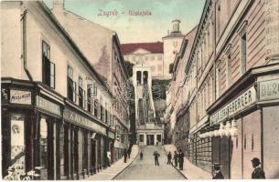 Zagreb, sikló, kávéház, Izidor Strassberger, Mosinger és Heimbach üzlete / Uzpinjaca, Kavana / funicular, shops, cafe (EK)