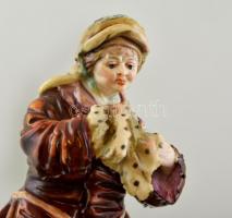 Capodimonte koldus asszony figura, kézzel festett, jelzett, apró lepattanásokkal, m: 18 cm / Capodim...