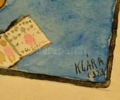 Klára jelzéssel: Játék. Akvarell, papír, hajtásnyommal, 24x17 cm