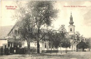 Dernye, Deronya, Deronje; Deutsche Kirche, Hauptplatz / fő tér, német templom / main square, German church (EK)