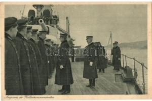 1916 Pola, Anton Haus látogatása / Ansprache des Flottenkommandanten / Admiral Anton Haus on K. u. K. Navy battleship, Verlag Rotes Kreuz, phot. A. Hauger Nr. 1021. (fl)