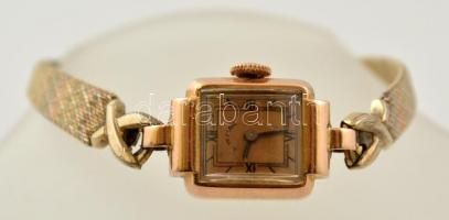 Lady Elgin arany (Au) 14 K tokos  női mechanikus  karóra, fém szíjjal, nem működik, br: 14,7 g