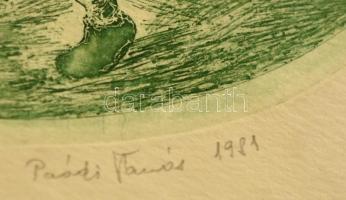 Parádi Tamás(1956-): Qfwfq meséi I. Színezett rézkarc, papír, jelzett, d: 19,5 cm