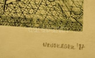 Neuberger István: Béketárgyalás. Számozott rézkarc(16/25), papír, jelzett, 12x15 cm