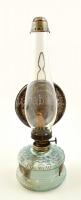 Lampart régi petróleum lámpa, üveg, fém, jelzett, kopottas, m: 34 cm.