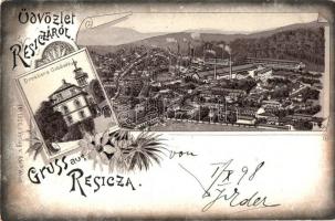 1898 Resica, Resita; gyárak, Igazgatói ház / Direktions Gebäude / factories, directorates house, floral, litho
