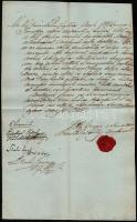 1842 Kiskunszabadszállás város szerződése helyi boltossal. A városi elöljárók aláírásával és a város címeres pecsétjével
