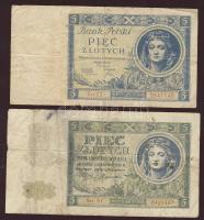 Lengyelország 1930. 5Zl + német megszállás 1941. 5Zl T:III