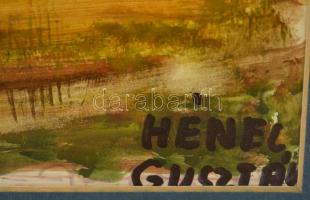 Hénel jelzéssel: Lovasok. Vegyes technika, papír, üvegezett keretben, 38×26 cm