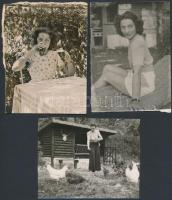 cca 1940 Lukács Margit (1914-2002) színésznő privát környezetben, 5 db feliratozott vintage fotó, három pecséttel jelzett, 8,5x11 cm és12x17,5 cm között