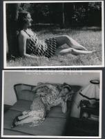 cca 1940 Lukács Margit (1914-2002) színésznő privát környezetben, 5 db feliratozott vintage fotó, há...