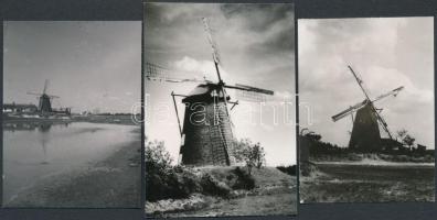 cca 1930 Szélmalmok, Szentes 1936, Hékéd 1936 és Félegyháza 1930 felirattal, 3 db vintage fotó, 7x5 cm