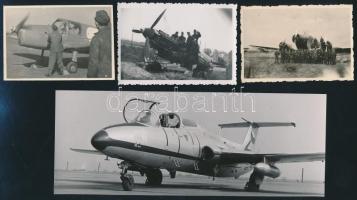 Katonai repülőgépek, 4 db vintage fotó, egy feliratozva, 5,5 cm és 8x11 cm között