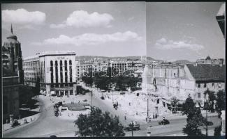 cca 1947 Budapest, Deák tér és Sztálin tér, két képből összeillesztve, vintage negatívról készült mai nagyítás, 18x29 cm