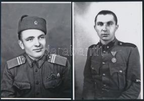 cca 1949 Katonák Hajdú János csongrádi fényképész külvárosi műtermében, 4 db vintage negatívról készült mai nagyítás, 18x13 cm