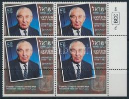 Chaim Herzog margin block of 4 Chaim Herzog ívszéli 4-estömb, benne 2 tabos bélyeg