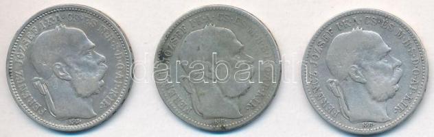1893KB 1K Ag "Ferenc József" + 1894KB 1K Ag "Ferenc József" + 1895KB 1K Ag "...