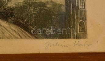 Juhász Sándor (1934-1993): Rózsadomb. Rézkarc, papír, jelzett, üvegezett keretben, 13×16 cm