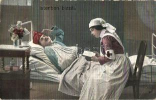 Istenben bízzál. / WWI K.u.K. military, injured soldier with Red Cross nurse  (EK)