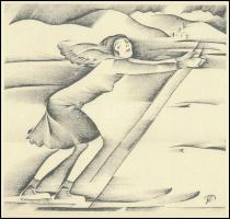 Molnár C. Pál (1894-1981): Síelés. Kis szériás ofszet, 21x30 cm