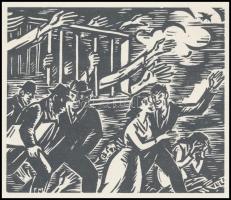 Frans Masereel (1889-1972): Vonulás Fametszet, papír, jelzett a fametszeten, 11×13 cm