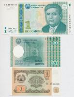 Tádzsikisztán 1994. 1R + 1999 (2000). 20D + 1S T:I,I- Tajikistan 1994. 1 Ruble + 1999 (2000). 20 Diram + 1 Somoni C:UNC,AU